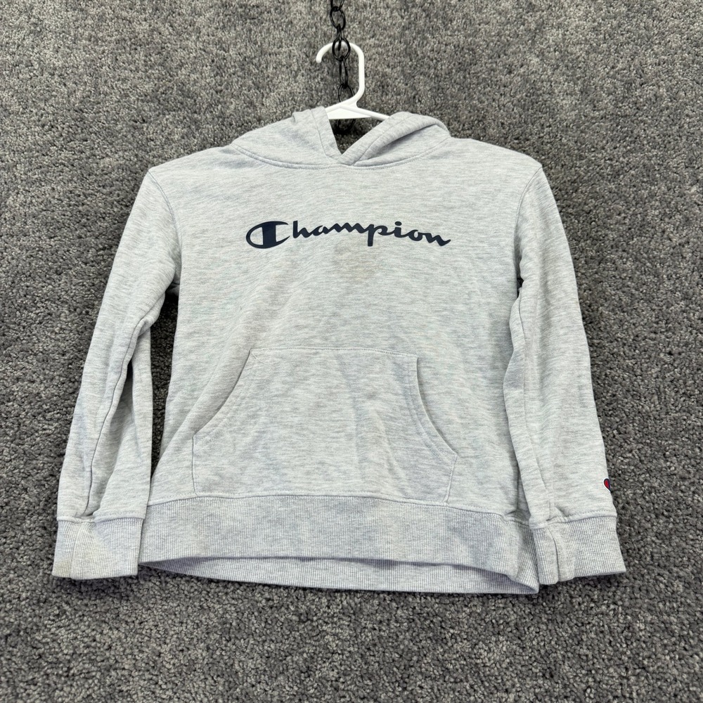 Champion Hoodie Boys 6 Gray Fleece Pullover Logo Long Sleeve Sweatshirt